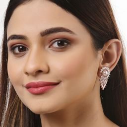 ZENEME Off White Rose Gold Plated Contemporary Stud Earrings image 3