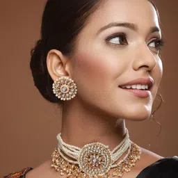 Anouk Gold Plated Kundan Studded & Beaded Necklace with Earrings-picture-38