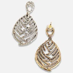 SOHI Set of 2 Gold-Plated Stones Studded Teardrop Shaped Drop Earrings image 3