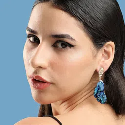 SOHI Gold-Plated Contemporary Stone Studded Drop Earrings-53