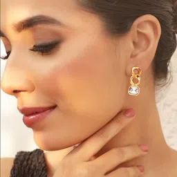 Rubans Voguish 14K Gold plated Stone Studded Contemporary Drop Earrings-86