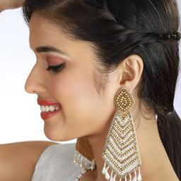 Sangria Gold-Plated Stone-Beaded Drop Earrings-24