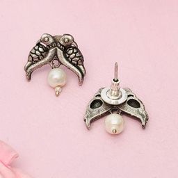 Sangria Silver-Plated Oxidised Artificial Stones and Beads Studs image 2