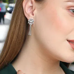 HOT AND BOLD Silver-Plated Geometric Drop Earrings-image-91