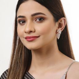 ZENEME Off White Rose Gold Plated Contemporary Stud Earrings image 5