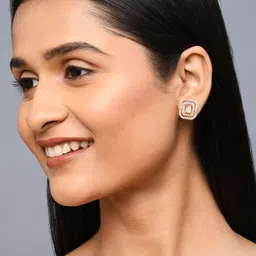 ToniQ Pink Gold-Plated American Diamond Studded Studs Earrings-27