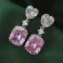 Jewels Galaxy Silver-Plated American Diamond-Studded Heart Shaped Drop Earrings image 5