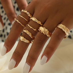 Shining Diva Fashion Set Of 9 Gold-Plated Finger Rings-image-104