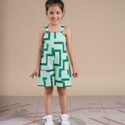 LIL DRAMA Girls Printed Shoulder Strap Cotton Playsuit-picture-24