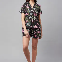 Divena Women Black & Green Printed Cotton Night suit-image-49