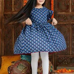 VASTRAMAY Girls Floral Printed Anarkali Pure Cotton Kurta-50