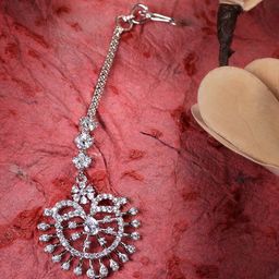 Saraf RS Jewellery Silver-Plated White AD-Studded Solar Maangtikka-30
