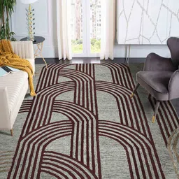 saraswatii global Grey & Brown Geometric-Printed Hand Tufted Rectangular Carpet image 1