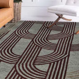 saraswatii global Grey & Brown Geometric-Printed Hand Tufted Rectangular Carpet image 1