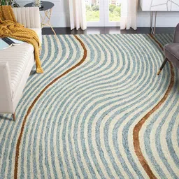 saraswatii global Brown & Blue Geometric-Printed Hand Tufted Rectangular Carpet image 1