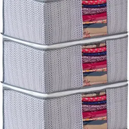 MERAO Non Woven Saree Cover Storage Zipper Bag Organiser For Wardrobe(GREY SET of 5) Jersey Cotton Laundry Bag-picture-27