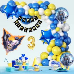 Batman Theme 3rd Birthday Decoration Kit Blue Yellow Balloon Garland & Foil Set-image-91
