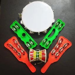 Plastic Hand Taal, Khartal, Damru, 08 inch Dafli combo use For Bhajan & Kirtans Kartal Instrument-image-1
