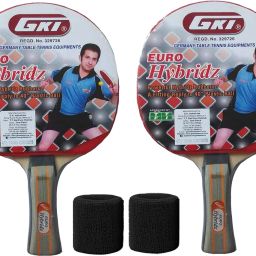 Table Tennis Racquet Set (2 Euro Hybridz Bat, 2 Wrist Band) Red, Black Table Tennis Racquet-picture-10