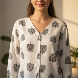 sylora Women Tailored Fit Ethnic Motifs Collarless Collar Casual Shirt-picture-21