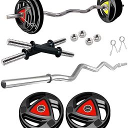 25 kg Professional Metal Integrated Rubber Plates Combo with 3ft Curl Rod Home Gym Combo-45