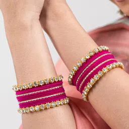 Metal, Fabric, Alloy Crystal Gold-plated Bangle Set-17