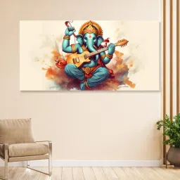 nestroots Canvas Framed Ganesha Jamming with Joyful Strings Wall Painting-picture-16