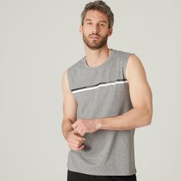 Men's Cotton Gym Tank Regular fit 500 - Grey with Pattern-image-73