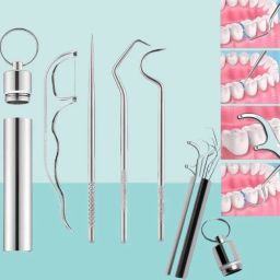 Stainless Steel Teeth Cleaning Kit – 7-in-1 Dental Tool Set-image-99