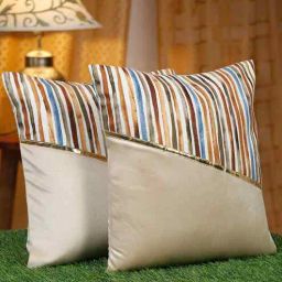 hosta homes Multicolor Polyester Striped 16X16 Inches Cushion Covers (Pack of 2)-picture-45