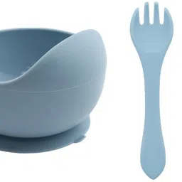 Baby Feeding Bowl , Spoon & Fork Set with Suction Base Made of 100% BPA Free - Silicone-6