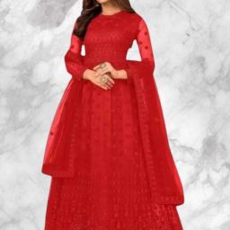 Self Design Net Semi Stitched Anarkali Gown-image-4
