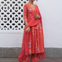 Women Georgette Kurta Palazzo Dupatta Set-image-65