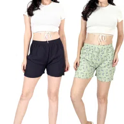 Pack of 2 Self Design Women Dark Blue, Light Green Regular Shorts-image-49