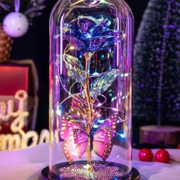 Rose flower gift diamond base Led Light On Galaxy Rose in Glass Dome Best Gifts Multicolor Rose Artificial Flower-16