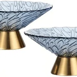indusbay Packof 2 , 6 Inch Decorative Glass Salad Fruit Bowl with Golden Finish Base Glass Fruit & Vegetable Basket-picture-43