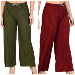 Pack of 2 Women Regular Fit Green, Maroon Lycra Blend Trousers-image-65
