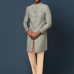 Kisah Kisah Men Grey Sherwani Trouser Set Woven Sherwani-image-57