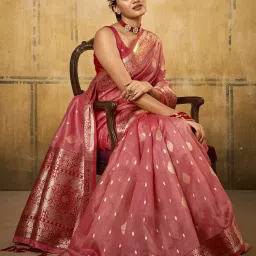 Self Design, Woven, Embellished Banarasi Cotton Silk, Silk Blend Saree-image-13