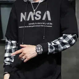 Men Typography Hooded Neck Cotton Blend White, Black T-Shirt-picture-14