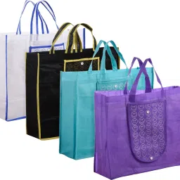 Front Pocket Grocery Bag with Handle|Pack of 4|Multicolor Pack of 4 Grocery Bags-13