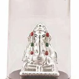 999 Pure Silver Ganesha/Vinayaka Beautiful Idol with Acrylic Base Decorative Showpiece-12 cm-image-50