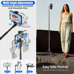WeCool F-S7 Auto Pop Open Tripod Stand with 9 section telescopic Height adjustable pole extendable upto 175cm Bluetooth Selfie Stick image 4