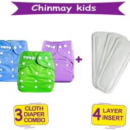 Combo of Quirk Reusable Baby Washable Cloth Diaper Nappy with Multi Layered Micro- Fibre Baby Insert Pads(Set of 3) (Multi- Colour)-36