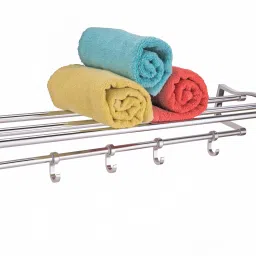 Stainless Steel Towel Rack with Towel Rod and Sliding Hooks for Bathroom Chrome Plated Towel Holder Size (18 INCH) 18 inch 1 Bar Towel Rod-image-53