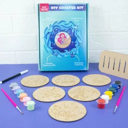 DIY Coaster Set of 6 with stand, Painting kit & brushes, Gift for Kids (Mermaid)-88