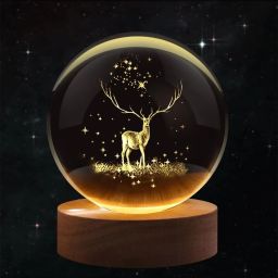 3D Deer Crystal Ball Lamp, K9 Crystal Ball Light with 3.15 Inch Wooden Base Night Lamp-image-60