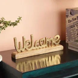 purestory Welcome Gold Wood & Aluminium Showpiece-picture-1