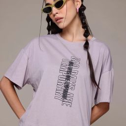 Women Printed Round Neck Pure Cotton Purple T-Shirt-image-94