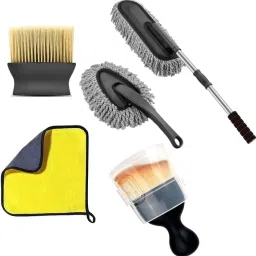 DEVHEART Microfiber Duster(Big Small),Cleaning Brush 2 Pcs, 1-Towel. 5-PCS CAR DUSTER COMBO Vehicle Interior Cleaner-1